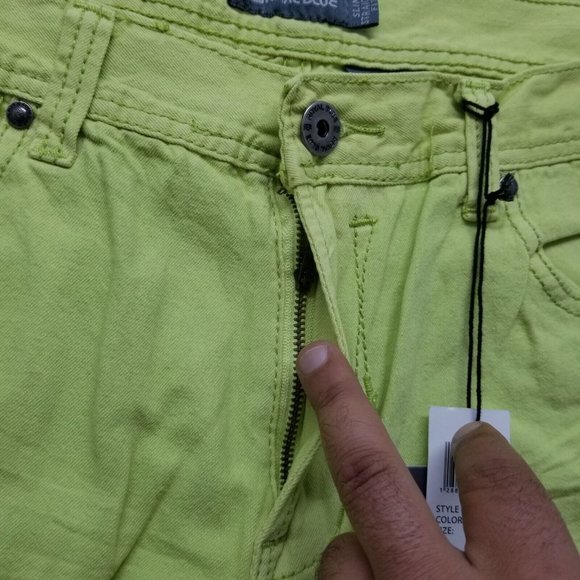 Royal Blue Shorts Mens 38 Neon Yellow Chino Pockets Casual Cotton Outdoor - Picture 5 of 9
